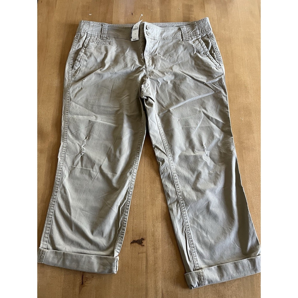 New York & Company Women's Pants Sz 16 Distressed Cuff Tan Khaki Casual NEW